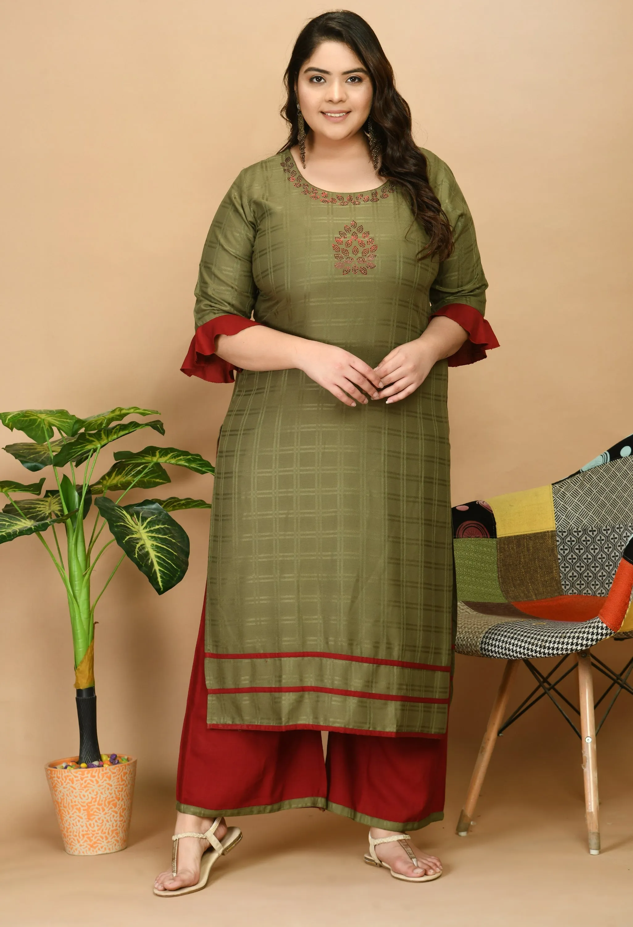 Plus Size Plus Size Self Design Kurta Palazzo Set