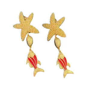 Pre Order:  Vintage Fish Pendant Star Fish Clip Earrings