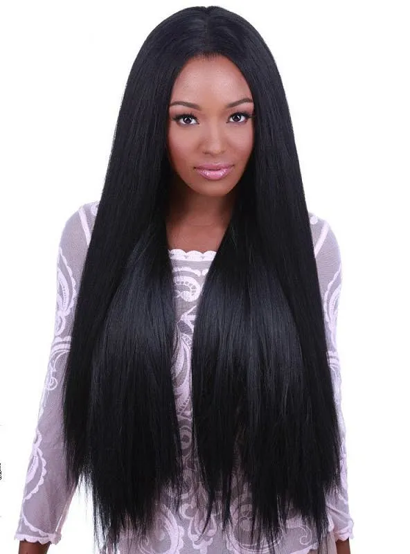 Premium Lace Front Yaki Straight 32" Womens Black Wig