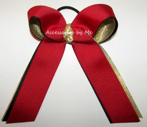 Red Black Gold Ponytail Ribbon Bow