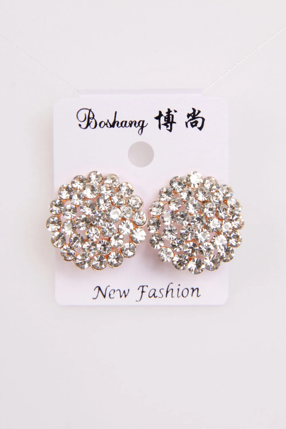 Round Diamante Diamond cut geographical shape clip on earrings