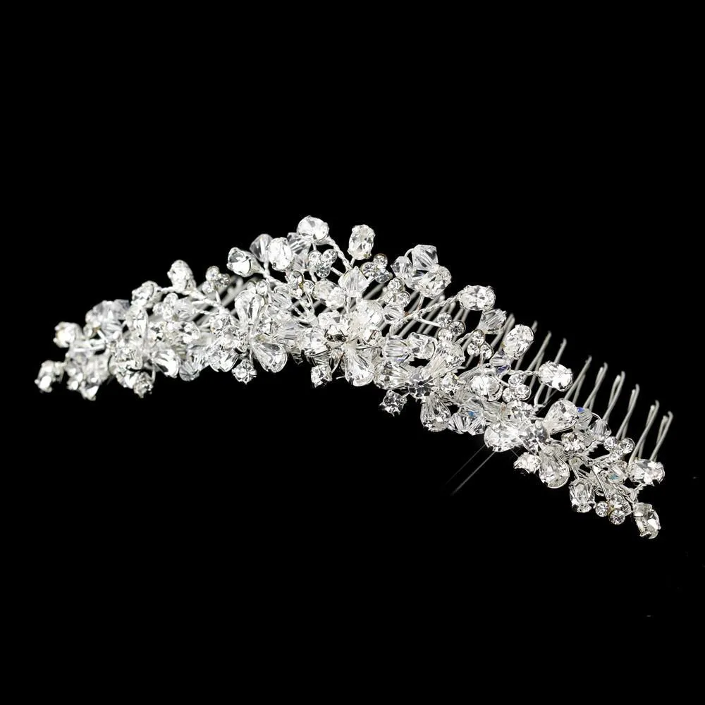 Silver Plated Swarovski Crystal Bead & Crystal Tiara Comb