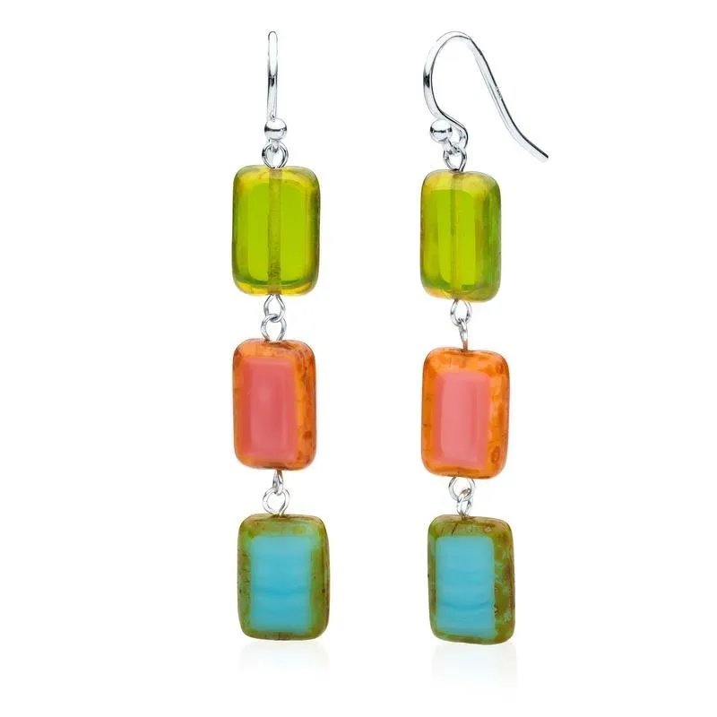 South Beach Mix Glass Rectangle Beaded Drop Earrings