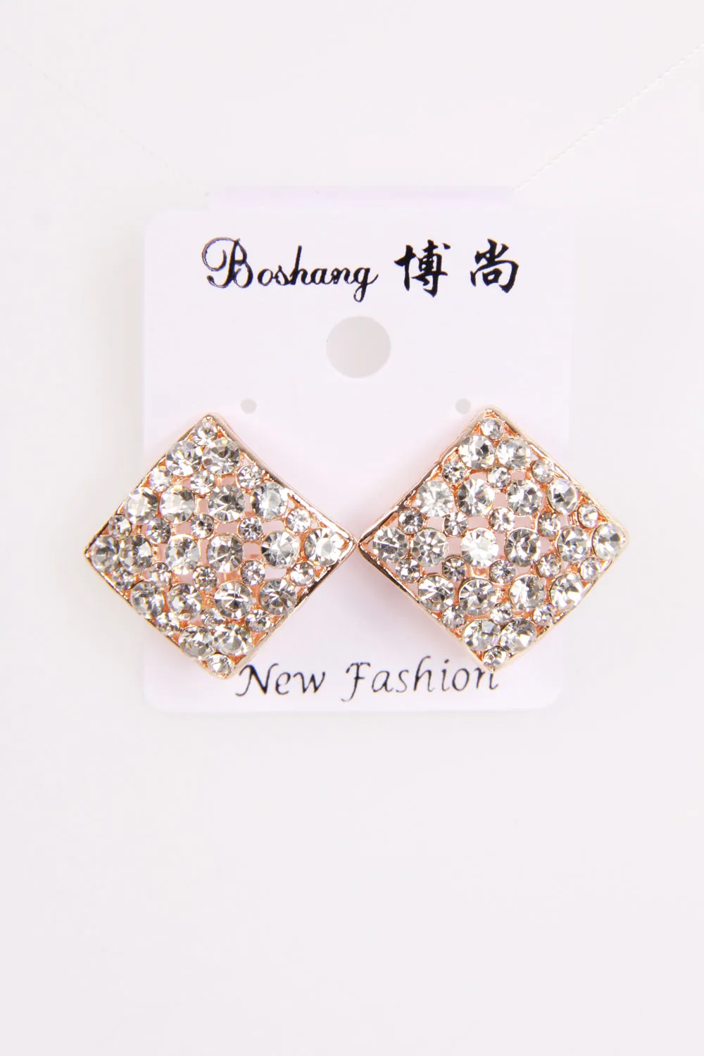 Square Diamante Clip on Earrings