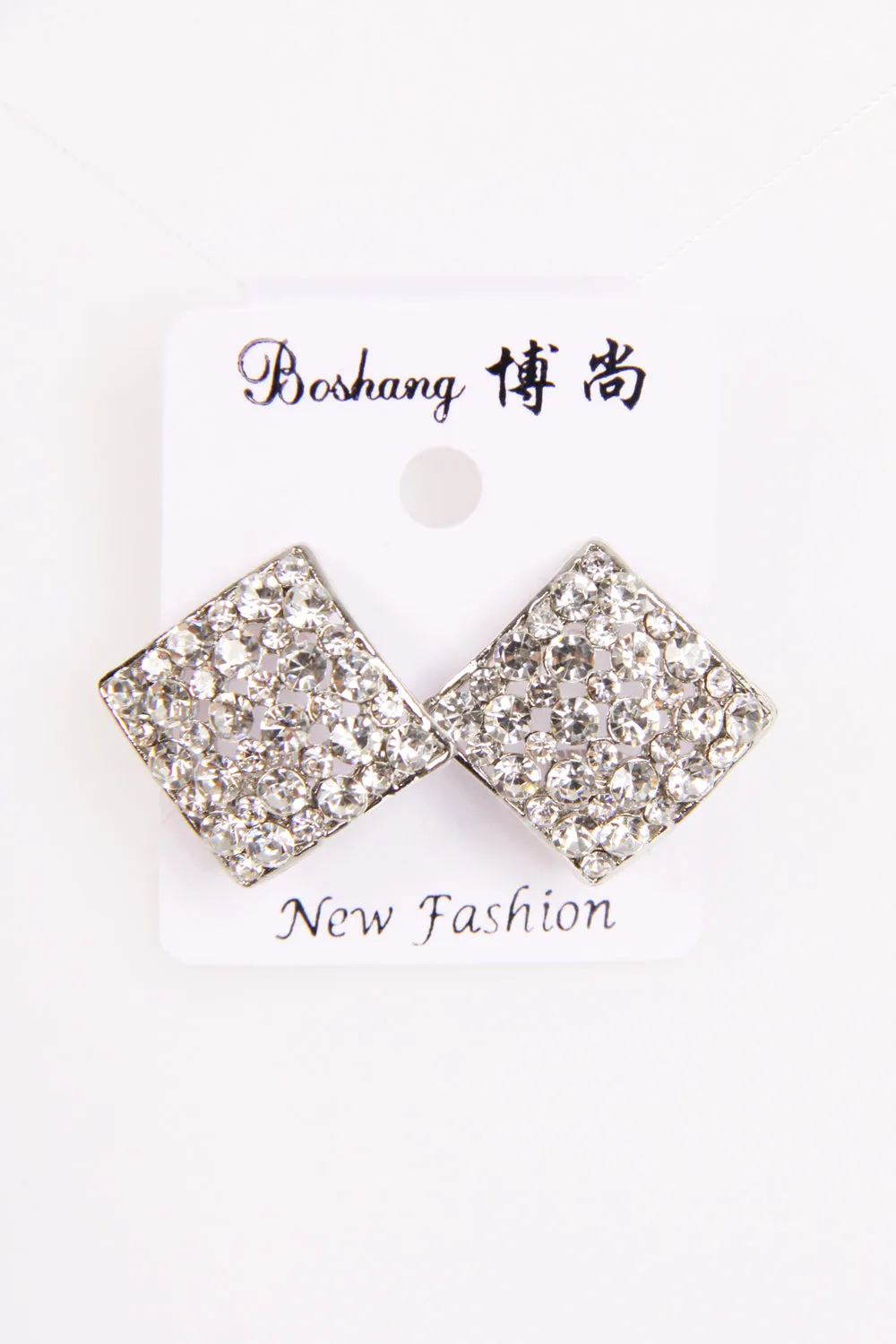 Square Diamante Clip on Earrings