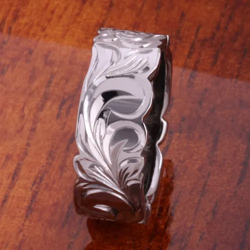 Sterling Black Silver Plated Hawaiian Scroll with Honu (Turtle) Cut Out Edge Ring 8mm