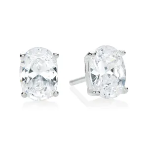 Sterling Silver 7x5mm Oval Cut Cubic Zirconia  Stud Earrings