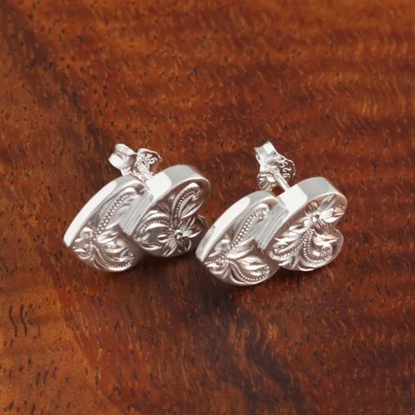 Sterling Silver Double Heart Hawaiian Scroll Post Earrings