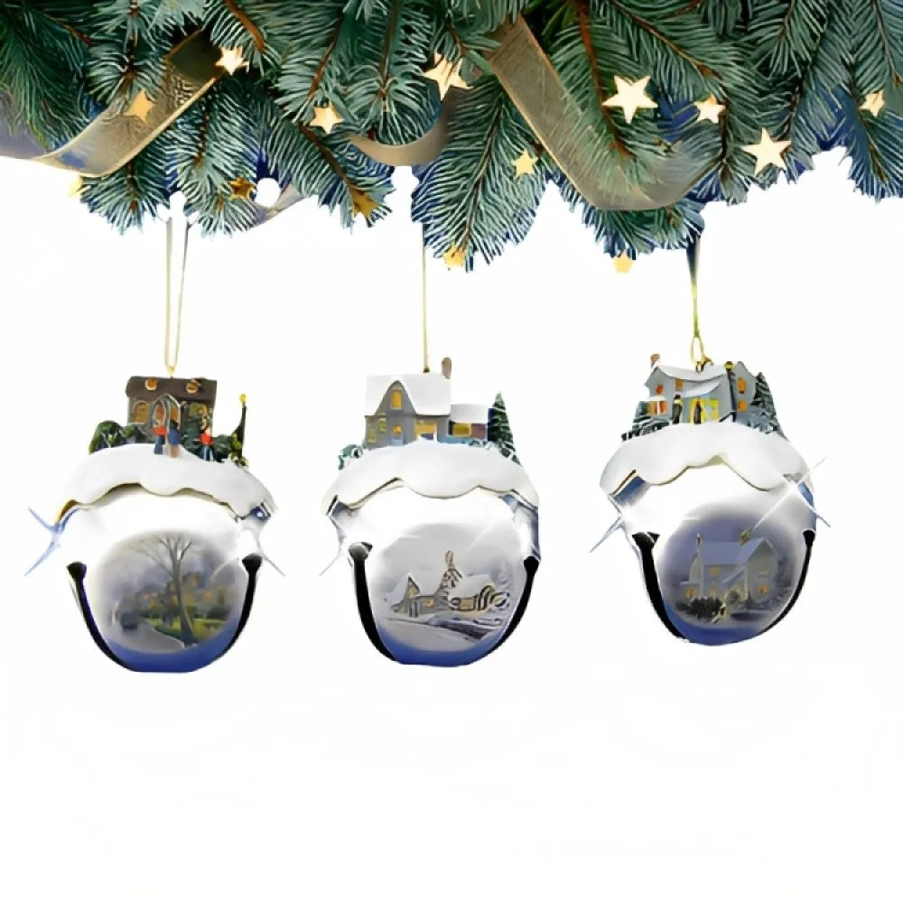 The Ashton-Drake Galleries Winter Sleigh Bells #10 Ornament Collection Set of 3 Christmas Decoration by Thomas Kinkade 3-inches