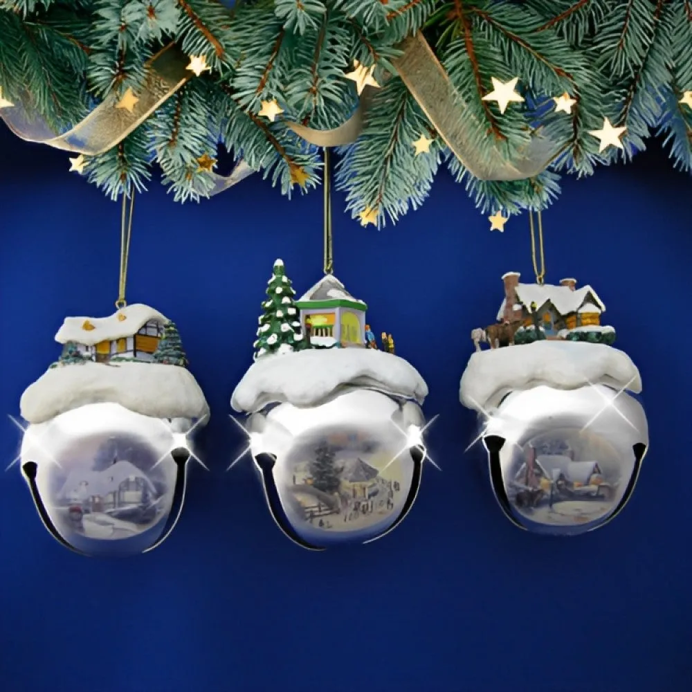 The Ashton-Drake Galleries Winter Sleigh Bells #9 Ornament Collection Set of 3 Christmas Decoration by Thomas Kinkade 3-inches