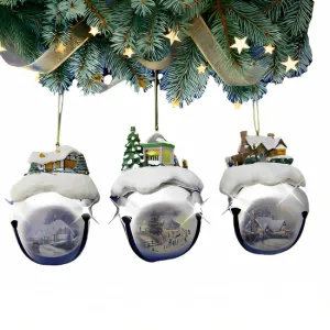 The Ashton-Drake Galleries Winter Sleigh Bells #9 Ornament Collection Set of 3 Christmas Decoration by Thomas Kinkade 3-inches