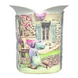 Up-Cycled Tulip Ceramic Italian Vase With Decoupage and Hand Painted & Moulded Clay