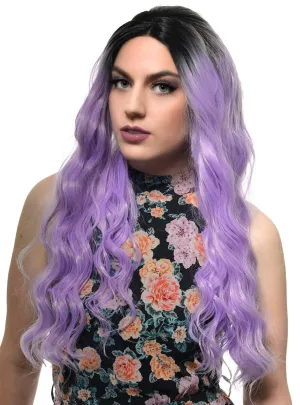 Violet Long Wavy Rooted Lace Front Synthetic Fashion Wig