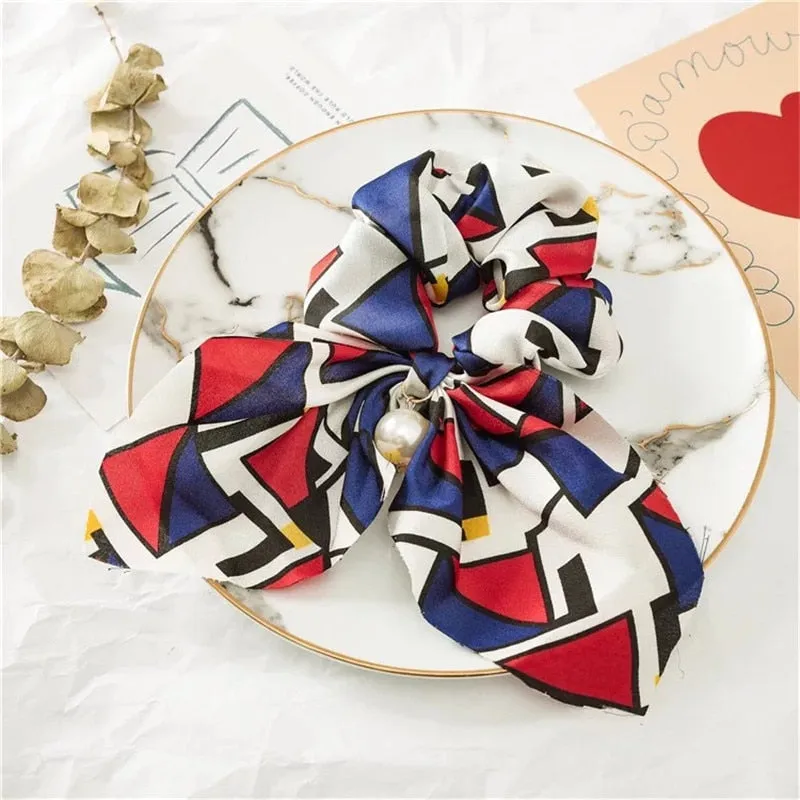 Wenkouban Fashion Hair Scrunchies Jewelry Ponytail Holder Bow Elastic Hair Accessories For Women Scarf Bow Tie Hair Band Ribbon Headwear